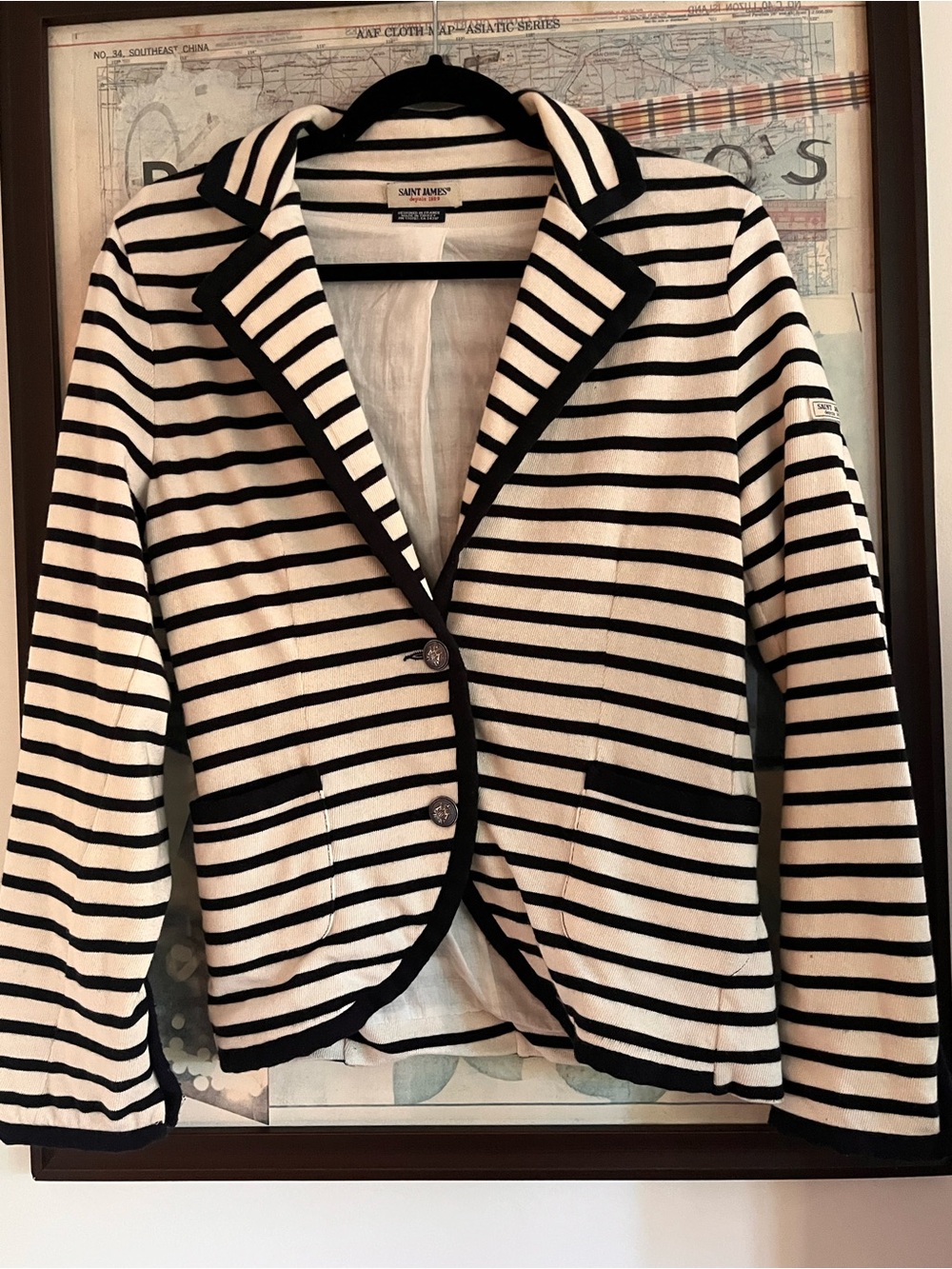 St. James France Classic Black White Striped Cotton Nautical Jacket - Picture 2 of 9